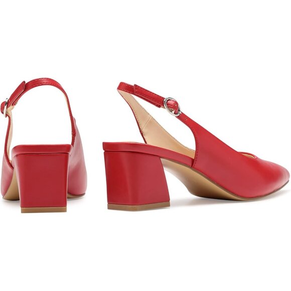 Women Slingback Red Toe Block Heel Pumps Low Heel Office Wedding Dress Shoes - Picture 3 of 5
